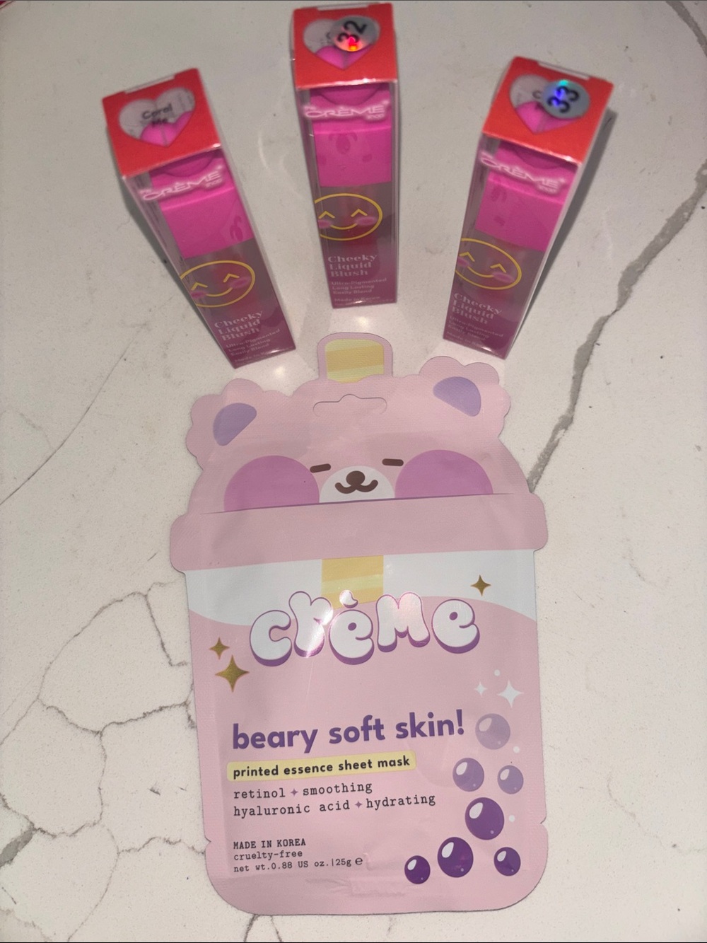 Beary Soft Skin Pink Printed Essence Sheet Mask and 3 blush !